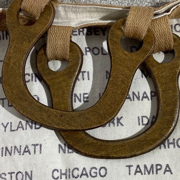 Reusable RARE shopping bag Grocery tote wood handles - Picture 3 of 7